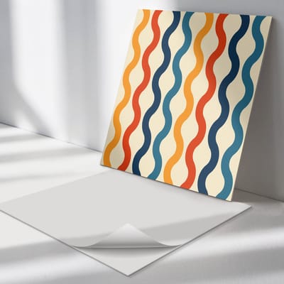 Wallfluent Vinyl Tegels - Golven in Een Ritmisch Patroon Vinyl Tegels Zelfklevend - 30 cm x 30 cm - Romig PVC Tegels - Set van 9 - Vierkant PVC Tegels - Patroon Plaktegels - Zelfklevende Vinyltegels - Plaktegels Keuken en Badkamer