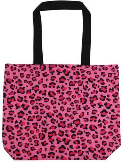 Katoenen tas met Panterprint - Panther Tote Bag - Schoudertas met Dierenprint Roze - 46 x 40 + 12 cm