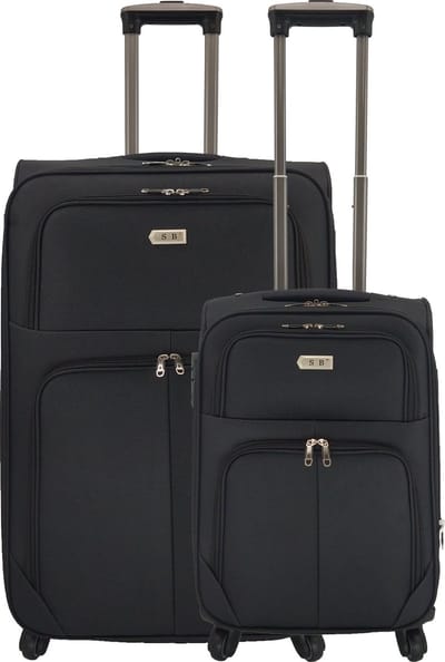 SB Travelbags 2 delig bagage stoffen kofferset 4 wielen trolley - Zwart - 75cm/55cm