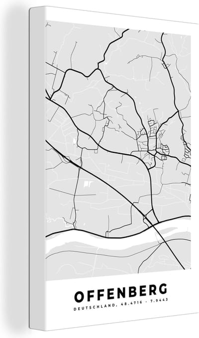 Canvas Schilderij Offenberg - Stadskaart - Duitsland - Kaart - Plattegrond - 20x30 cm - Wanddecoratie