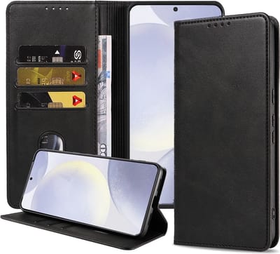 Smartphonica Telefoonhoesje geschikt voor Samsung Galaxy S24 Plus kunstleren Hoesje met Magnetische sluiting en Pasjeshouders Book Case met Klepje - Zwart geschikt voor Samsung Galaxy S24 Plus