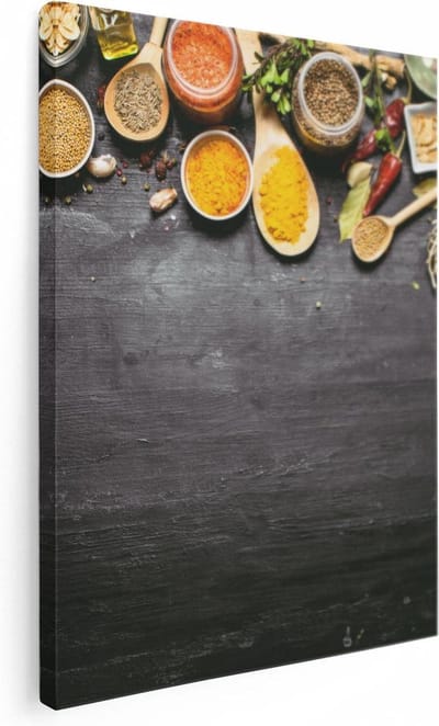 Artaza Canvas Schilderij Specerijen - 30x40 cm - Klein - Keuken Wanddecoratie - Muurdecoratie Kruiden - Kamer Accessoires