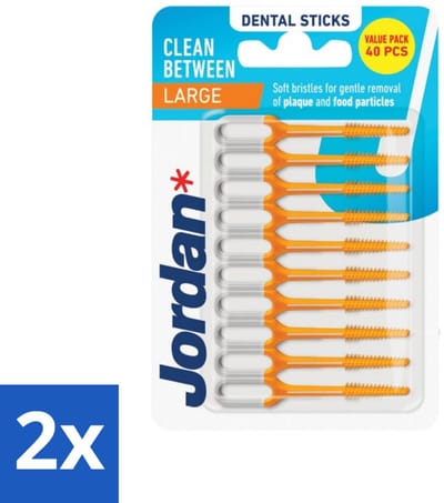 2 x Jordan Sticks Clean Between Large 40 stuks per verpakking - Tandplak Verwijderen - Tandenstoker - Mondhygiëne - Tandvlees Stimuleren - Tanden Reinigen