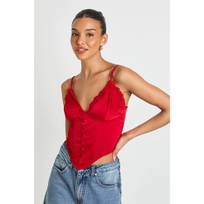 boohoo Dames Kanten Korset Top Met Baleinen | Rood | Maat: 36