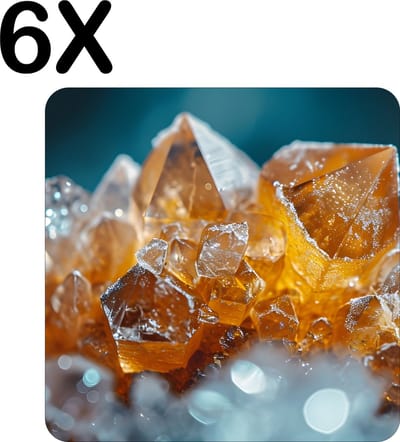 Luxe Placemat - Oranje met Wit Crystal - Set van 6 Placemats - 50x50 cm - 2 mm dik Vinyl - Anti Slip - Afneembaar