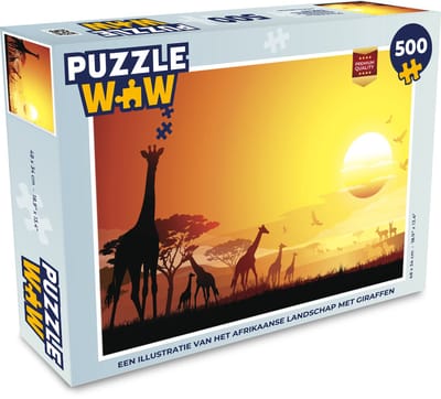Puzzel Een illustratie van het Afrikaanse landschap met giraffen - Legpuzzel - Puzzel 500 stukjes