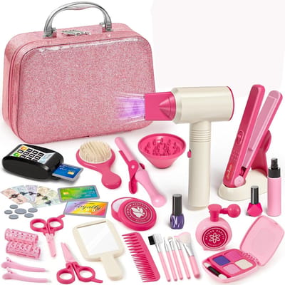 Kappersset Kindermake-upkoffer Meisjeskapsalonkoffer Haarstylingaccessoires Nepcosmeticawinkel Rollenspel DIY Make-up Speelgoed Cadeaus voor Meisjes van 3 4 5 67 8