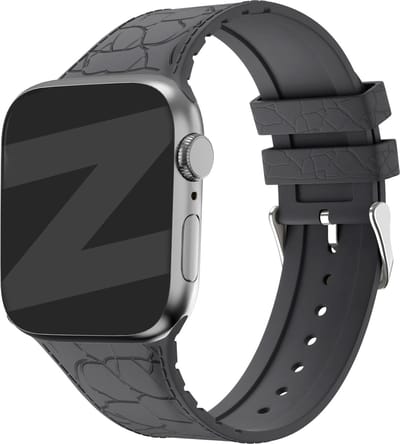 Bandz Siliconen bandje met lederpatroon - geschikt voor Apple WatchSeries 1/2/3/4/5/6/7/8/9/10/11/SE/SE2/SE3/Ultra (2) - maat: 44mm / 45mm / 46mm / 49mm - donkergrijs