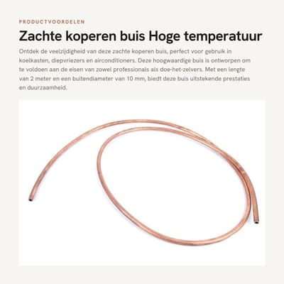 Dailygoods - Zachte koperen buis - Hoge temperatuur weerstand - 2 meter - 10 mm en 8 mm - Corrosiebestendig - Geschikt voor koeling - Koper