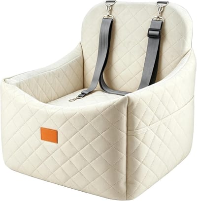 Autostoel Honden - Reisbed Auto - Veilig Reizen - Verhoogt Zichtbaarheid - 38 x 22 x 19 cm - Beige