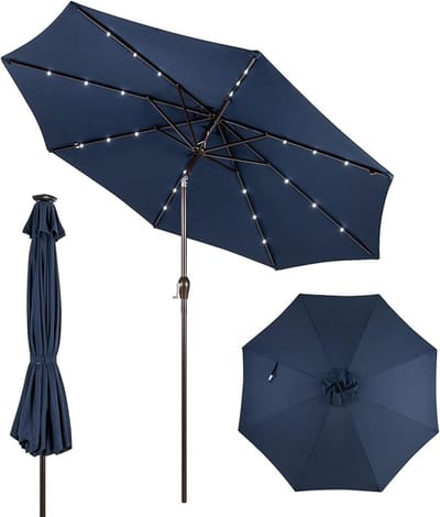 KOMFOTTEU Parasol 300cm - met led en zwengel - knikbaar - tuinparasol - stokparasol - strandparasol - voor tuin, strand, balkon