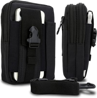 Hoesje geschikt voor Alcatel 5 in effen zwart tactische mobiele telefoon molle EDC etui compatibel schoudertache militaire riem case cover