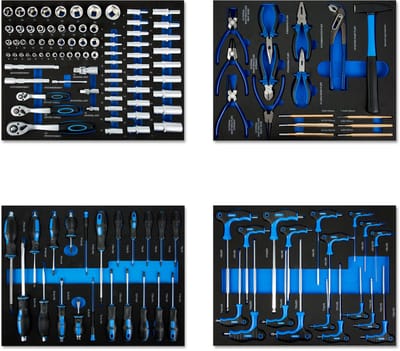 EBERTH Multitool gereedschapset 134 delig Schuiminleggers Ergonomische grepen Voor 4 laden Blauw