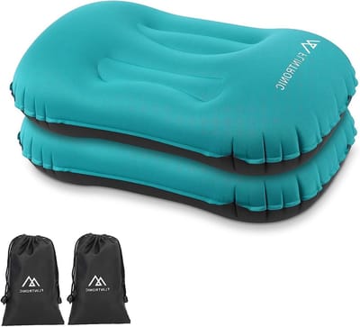 Ergonomische Opblaasbare Campingkussens voor Nek- en Lendensteun - Lichtgewicht Strandkussen met Opbergtassen, Ideaal voor Reizen en Kamperen (Blauw)