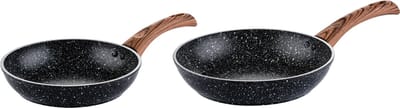 Westinghouse 2-delige Koekenpannenset – Ø 20 & 24 cm Koekenpan – Inductie – Black Marble Wood