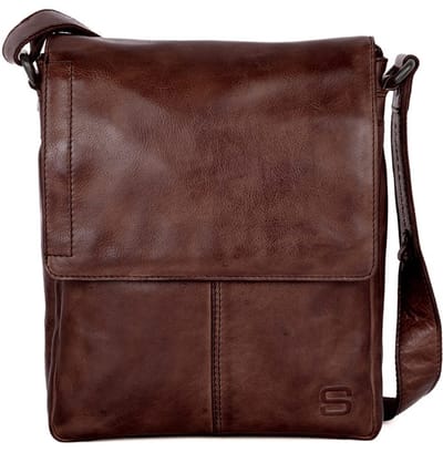 Leren Crossbodytas met klep - Stan - Donkerbruin