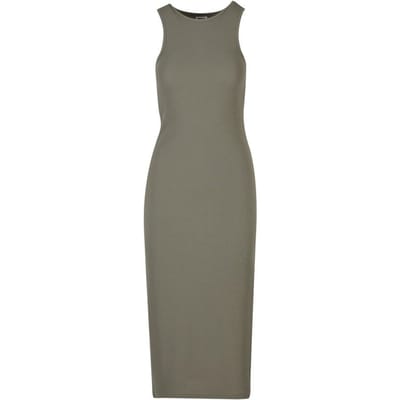 Urban Classics Maxi-jurk - Ladies Long Racerback Rib Dress - XS tot XL - voor Vrouwen - olijf