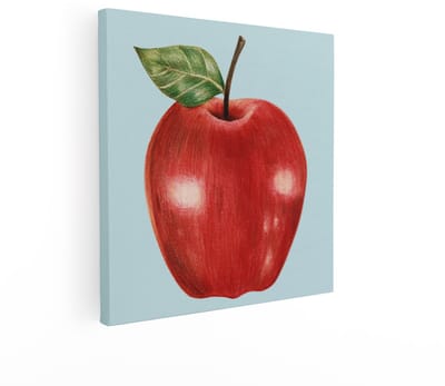 Artaza Canvas Schilderij Rode Appel - 50x50 cm - Wanddecoratie Keuken - Muurdecoratie Fruit - Decoratie Vintage Tekening - Schilderijen Op Canvas