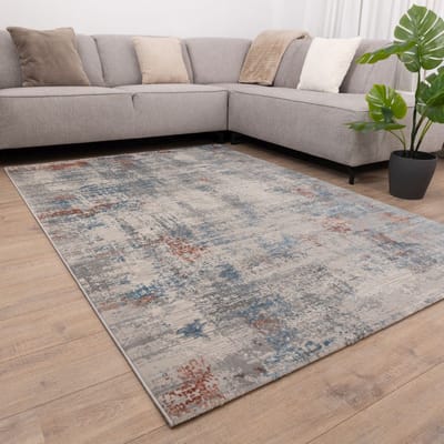 Blauw met Zalm Roze Tapijt Abstract Design Laagpolig Vloerkleed Koho Impressive - 120x170cm- Modern - Woonkamer - Salon - Slaapkamer - Eetkamer
