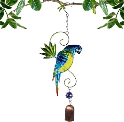 Papegaai Windklokkenspel - Tuin Decoratie - Buiten Ontspannen - Stevig Metaal - 27 x 16.5 x 5 cm - Blauw