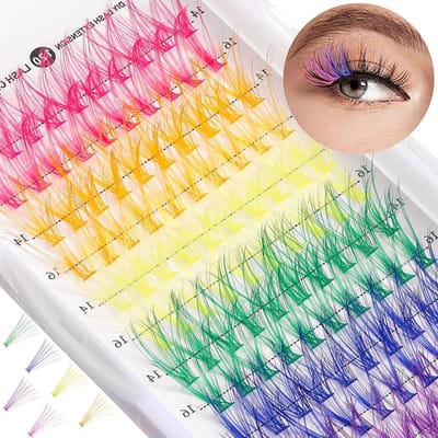 Set van 120 Kunstmatige Wimpers, Regenboog Wimperextensions, DIY Wimpers voor Oogmake-up, Geschikt voor Beginners, 14/16 mm, Kleurige Wimpers voor Creatieve Looks
