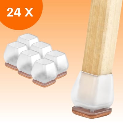 FLOOQ Pro Stoelpootdoppen Flexibel Vierkant 14-21mm - Anti-Kras Vilt - Stoelpoot beschermers - Vloerbescherming - 24 Stuks – Transparant