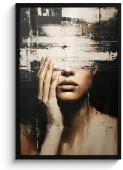 Poster in lijst - Fotolijst 60x90 cm - Posters - Hand - Gezicht - Strepen - Abstract - Posterlijst zwart - Decoratie - Wanddecoratie woonkamer - Muurdecoratie slaapkamer