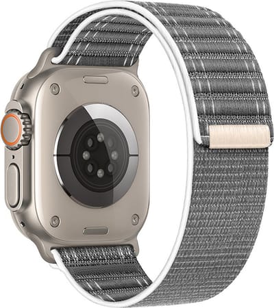 By Qubix - Geschikt voor Apple Watch bandje - Nylon Wave band - Grijs - Geschikt voor Apple Watch 44 mm / 45 mm / 46 mm / 49 mm (Ultra 1,2 en 3) - nylon - bandje iWatch