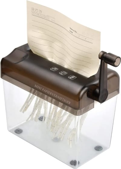 AMA® Papierversnipperaar voor Thuis - Papiervernietiger - Versnipperaar - Handmatig - Draagbaar - ‎15x19x11cm - Grijs