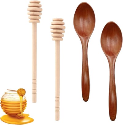 Houten honingroerders set van 4, 14 cm en 15 cm, ideaal voor honing, siropen en dranken