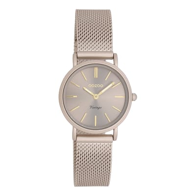 OOZOO Vintage series - Taupe horloge met taupe metalen mesh armband - C20339