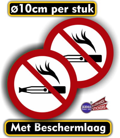 Jerma - Vaping en Smoking verboden - set 2 st - Sticker - Ø 10 cm - Zelfklevend - Weerbestendig Vinyl