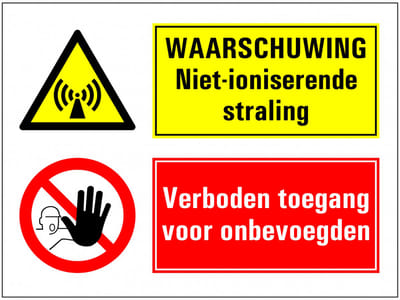 Niet ioniserende straling, verboden toegang onbevoegden sticker 280 x 210 mm
