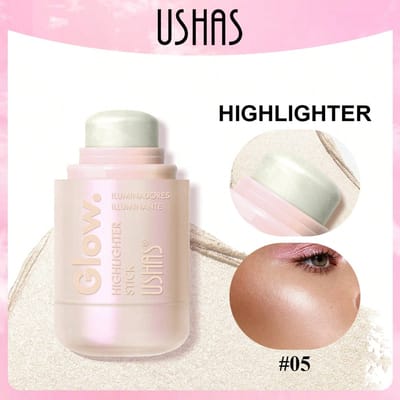 USHAS glanzende lichtgevende highlighterstick, langhoudende verhelderende pen, waterdichte niet-klonterende gezichtsverlichtende crème, geschikt voor jukbeenderen, neusbrug, cupido-boog, draagbare crème make-up stick, geschikt voor dagelijkse make-up/feest/reizen, geschikt voor alle huidtinten