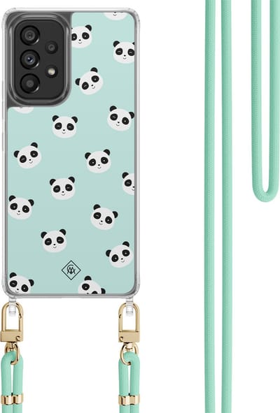 Casimoda® hoesje met koord - Geschikt voor Samsung A53 - Panda Print - Afneembaar koord - TPU/polycarbonaat - Mint