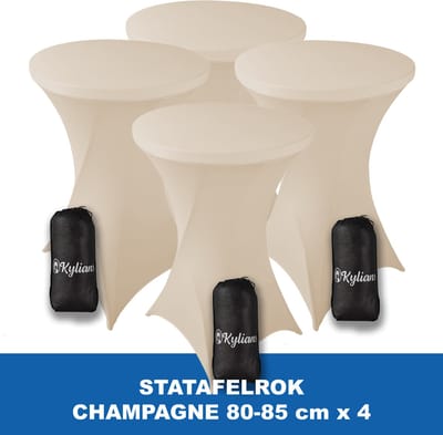 Statafelrok Champagne Beige x 4 – 2 jaar garantie met Opbergtas - ∅ 80-85 x 110 cm - Statafelhoes - Luxe Extra Dikke Stretch Sta Tafelrok voor Statafel – Kras- en Kreukvrije Hoes