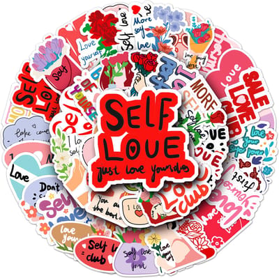 Zelfliefde Stickers - 50 stickers met Hartjes en Lieve Quotes voor jezelf - Roze/Rood Stickermix