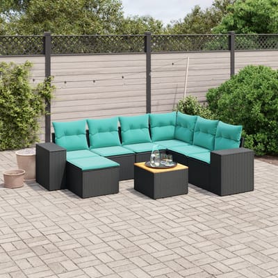 vidaXL - 8-delige - tuinbankset - met - kussens, - zwart - polyrotan