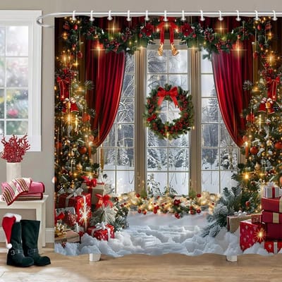 Kerstcadeaus Douchegordijn Kerstboom Winterbos Ceder Natuurlandschap Huis Wandhanger Stof Badkamergordijnen Decor 90x180cm