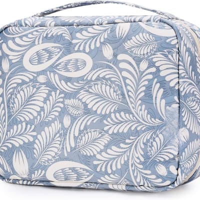 Famanu – Reis Hangende Toilettas Make-up Cosmetica Organizer voor Vrouwen Meisjes Kinderen Waterdicht (Blauwe Bladeren)