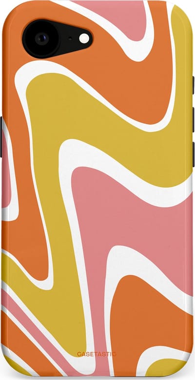 Casetastic hoesje geschikt voor Apple iPhone 16e / Apple iPhone 17e - MagSafe - Dubbellaagse bescherming - Retro rave - Fashion Case - Goud Terracotta Koraal Wit