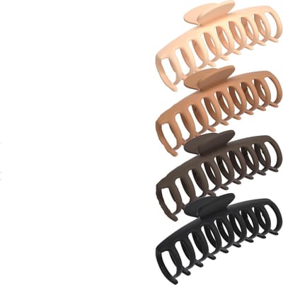 Famanu - Grote klauwclips voor dik haar, sterke grip, neutrale 4-pack