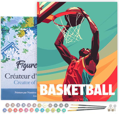 Figured'Art Schilderen op Nummer Volwassenen met lijst Sportaffiche Basketbal- Handwerk acrylverf Kit DIY Compleet - 40x50cm Canvas al ingelijst