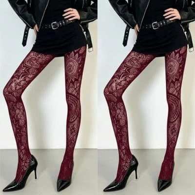 2 paar Gothic Punk Vissennet Panty's Witte Sokken Dames Zwart Totem Jacquard Kantpatroon Donkere Esthetiek Tattoo Print Gaas Panty's One Size black