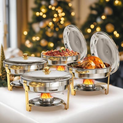 Buffet Warmers - Chafing Dishes - Eten Warm Houden - Met Dekselhouder - 4 Stuks 5QT - Goud