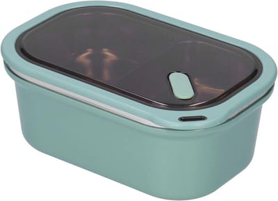 Lunchbox 1.2L met 2 Compartimenten, RVS, Draagbaar en Luchtdicht, Ideaal voor Volwassenen en Kinderen, 20 x 14 x 8 cm, Groene Kleur