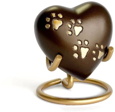 Bruine matte hartjes urn voor hond met goudkleurig pootmotief - Urn voor Menselijke As - Crematie Urn voor As Volwassenen - Dieren Urn voor As Crematie - Urn Hond - Urn Kat