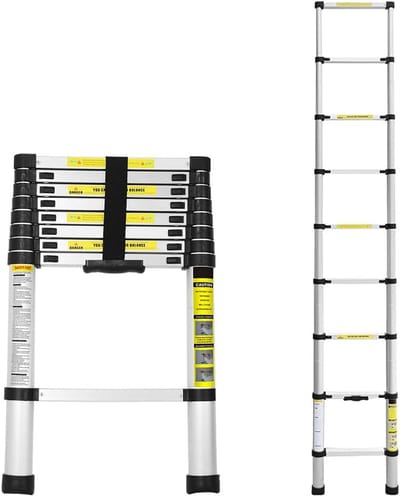 Telescopische Ladder - Uitschuifbare Ladder Aluminium - Klusjes Binnen Buiten - Vingerbeveiliging - 2.6 Meter 9 Treden - Zilver