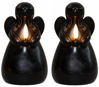 Anna's Collection LED kaars engel - 2x - zwart - 14 x 8 cm - met timer - op batterijen - kerst - kerstkaarsen
