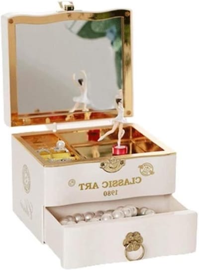 Muziekdoos Sieraden - Draaiende Doos - Herinneringen Ophalen - Dansend Meisje - 13.2 cm - Wit